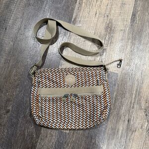 Kipling Angie Chevron Pattern Crossbody Bag in Brown, White, Yellow Blue